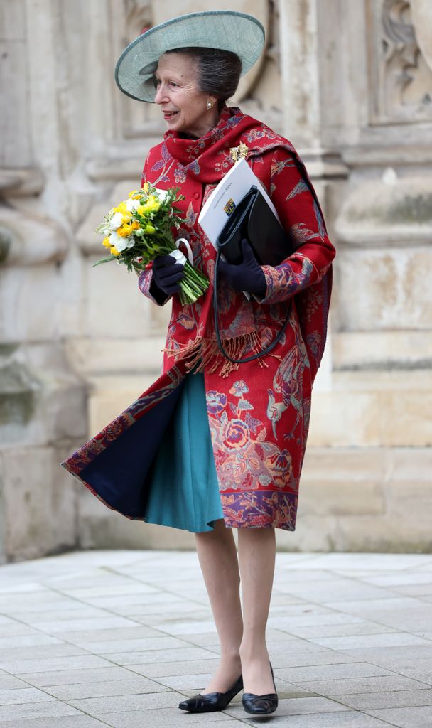 Anne, Princess Royal departs the 2024 Commonwealth Day Service at Westminster Abbey on March 11, 2024 in London, England