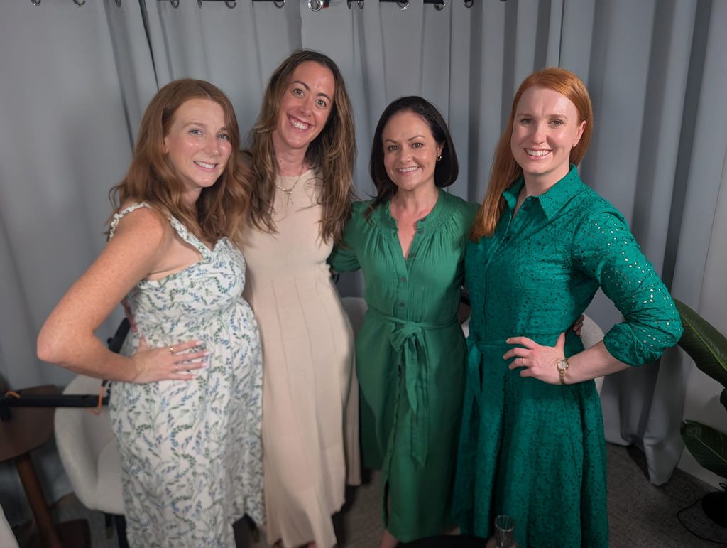 Emmy Griffiths and baby, Andrea Caamano, Emily Nash and Hannah Furness