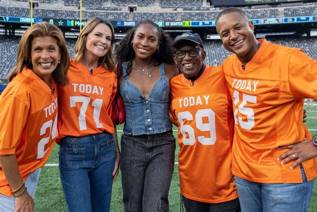The hosts of the Today Show pose for a photo with reigning US Open champ Coco Gauff