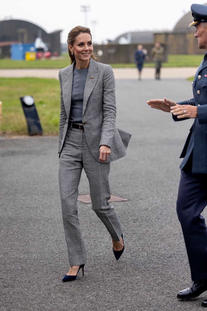 The Princess of Wales cut a polished figure in a tailored Bella Frued suit for an action-packed visit to an RAF station