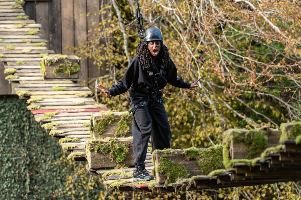 Cat Burns appears shaken during bridge walk challenge