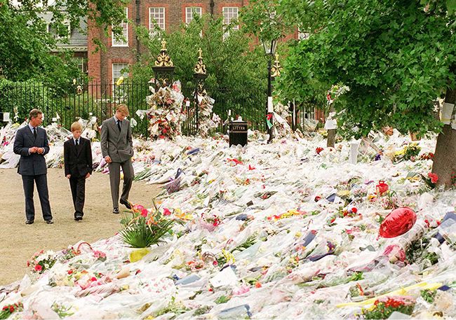 prince charles william and harry at kensington palace following diana death