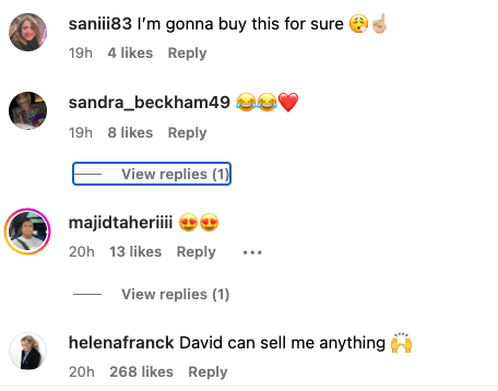 david beckham's fan comments