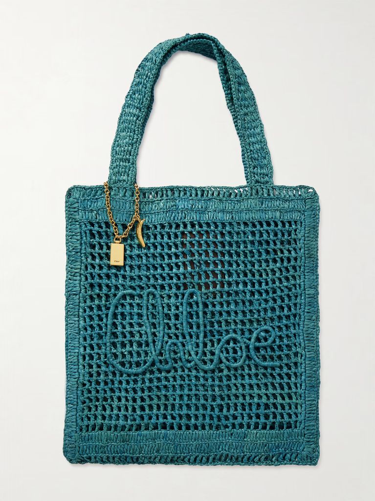 CHLOE RAFFIA TOTE BAG IN TEAL