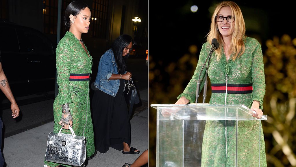 Rihanna and Julia Roberts in same green dress