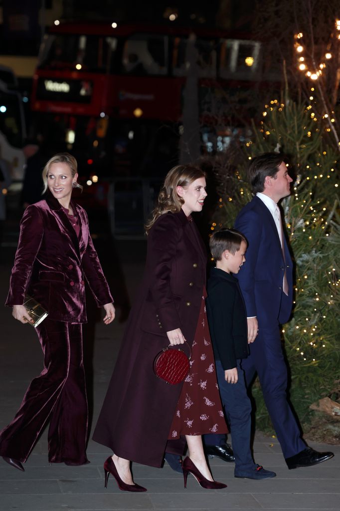 Zara Tindall, Princess Beatrice of York, Christopher Woolf and Edoardo Mapelli Mozzi  attend the 'Together At Christmas' Carol Service at Westminster Abbey on December 06, 2024 in London, England