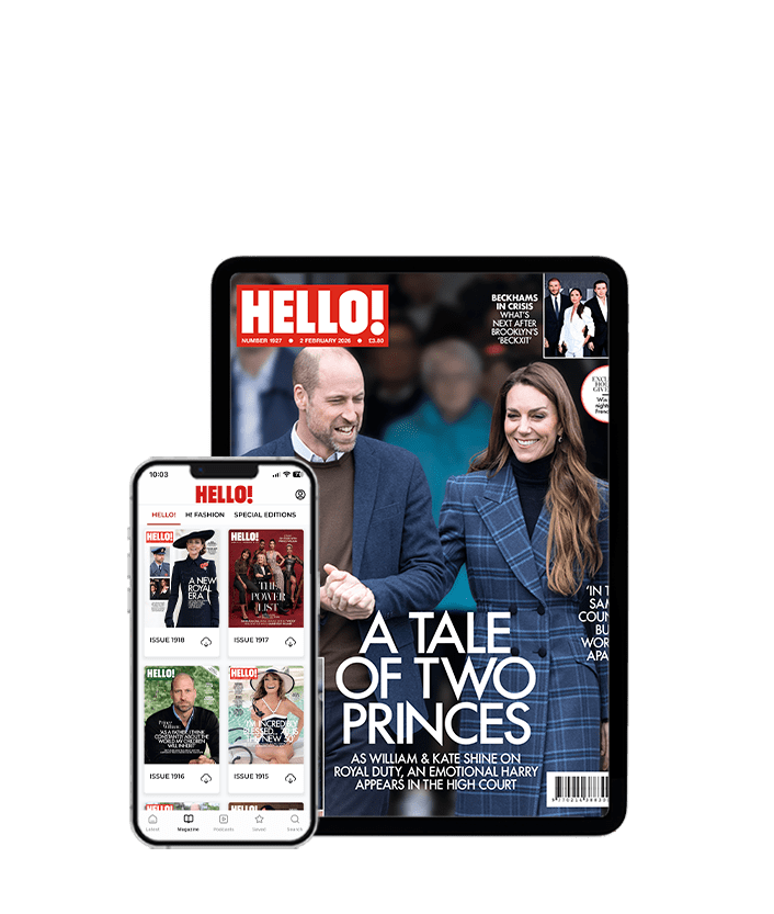 Hello Magazine cover featuring David and Victoria Beckham hugging