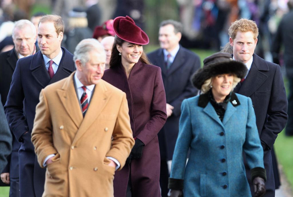 Prince William, Duke of Cambridge, Prince Charles, Prince of Wales, Catherine, Duchess of Cambridge, Camilla, Duchess of Conrwall and Prince Harry  walk to Sandringham Church 