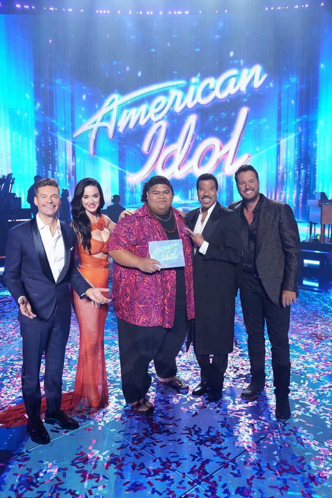 RYAN SEACREST, KATY PERRY, IAM TONGI, LIONEL RICHIE, and LUKE BRYAN during the American Idol seaosn 21 finale in 2023