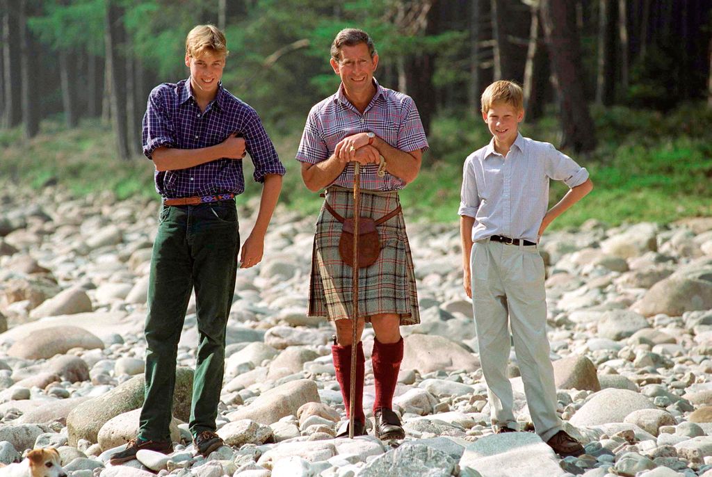 Charles, William and Harry walking in Balmoral 
