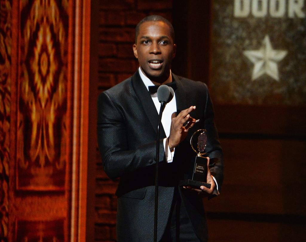 Leslie Odom Jr. accepts the award for Best Performance by an Actor in a Leading Role in a Musical in "Hamilton" onstage during the 70th Annual Tony Awards