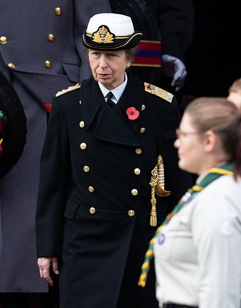 Princess Anne wears military uniform during the National Service Of Remembrance