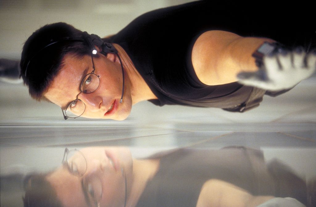 American actor Tom Cruise as Ethan Hunt in a scene from the film 'Mission: Impossible', 1996. Here he steals the NOC list from the CIA headquarters in Langley.