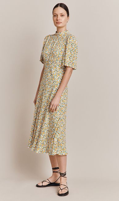 ghost floral yellow midi dress 