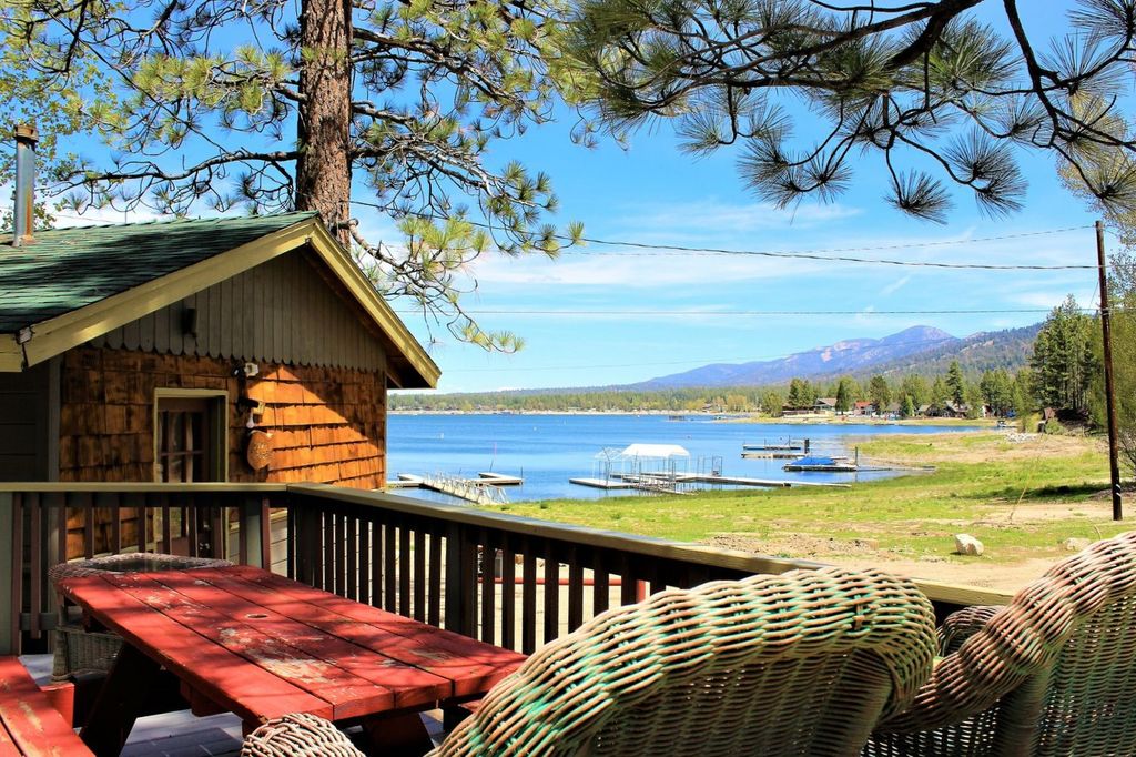 View of Big Bear Lake from a cabin porch