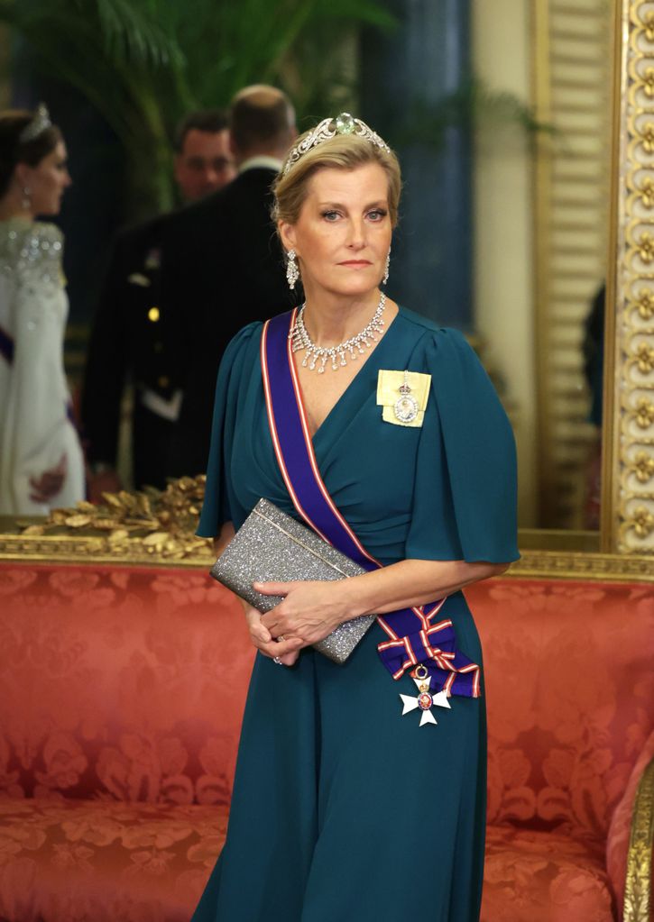 Sophie at Buckingham Palace in petrol blue gown and tiara