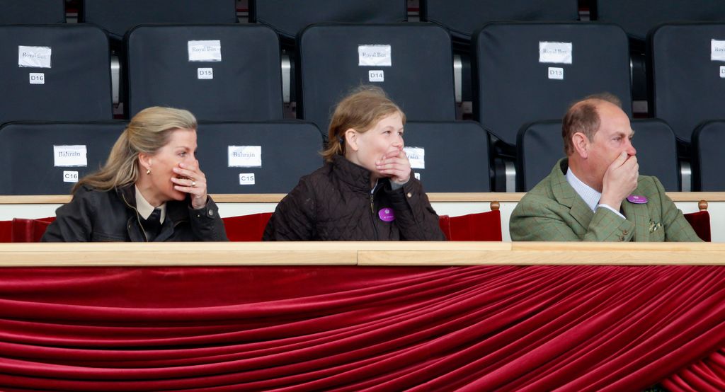 Sophie Wessex, Lady Louise and Prince Edward covering their mouths