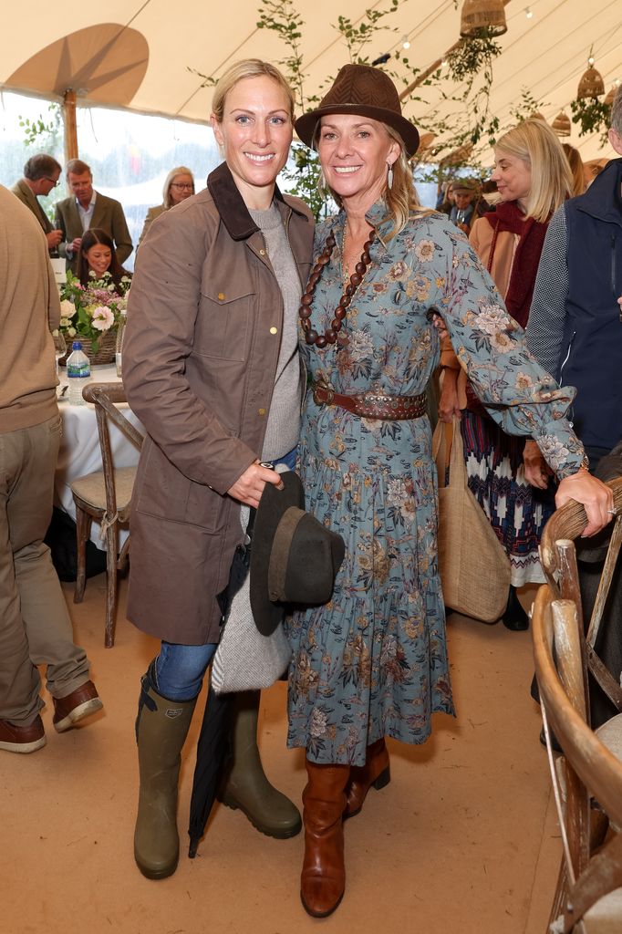 CHARLBURY, OXFORDSHIRE - SEPTEMBER 12: Zara Tindall and Fiona Howden attend Cornbury House Horse Trials at Cornbury Park on September 12, 2025 in Charlbury, England. (Photo by Hoda Davaine/Getty Images for Cornbury House Horse Trials)