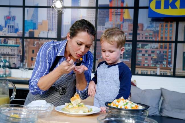Dylan Dreyer cooking with her son Calvin