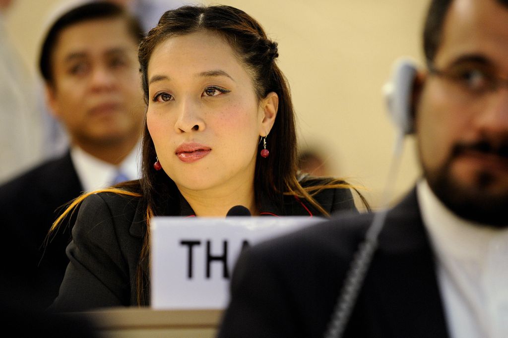 Princess Bajrakitiyabha of Thailand delivers a speech on September 14, 2009, on the opening day of the 12th United Nations (UN) Human Rights Council session at UN offices in Geneva. The session will last until October 2, 2009 with the situation in the Palestinian territories on the agenda.  AFP PHOTO / FABRICE COFFRINI (Photo credit should read FABRICE COFFRINI/AFP via Getty Images)