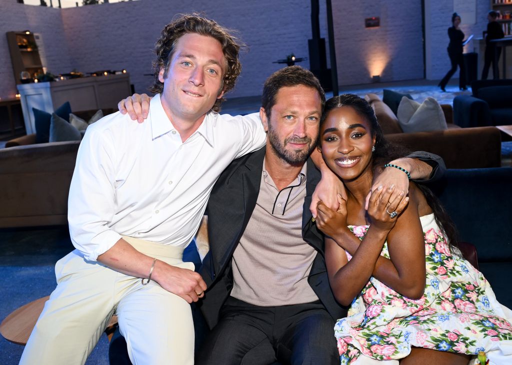 Jeremy Allen White, Ebon Moss-Bachrach and Ayo Edebiri at the premiere of season 3 of FX's "The Bear" held at El Capitan Theatre on June 25, 2024 in Los Angeles, California