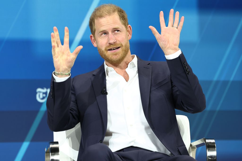 Prince Harry, The Duke of Sussex, speaks during the New York Times annual DealBook summit at Jazz at Lincoln Center on December 04, 2024 in New York City.