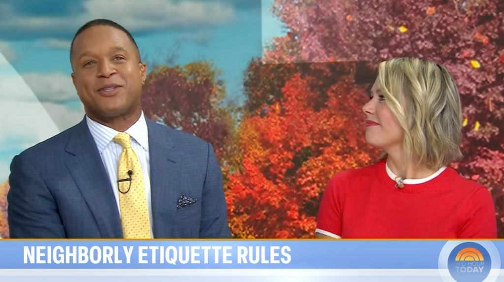 Dylan Dreyer in red top and Craig Melvin in navy suit on TODAY