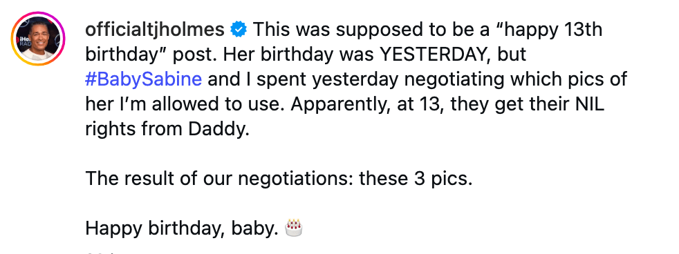 T.J shared a sweet message dedicated to his teen on her big day