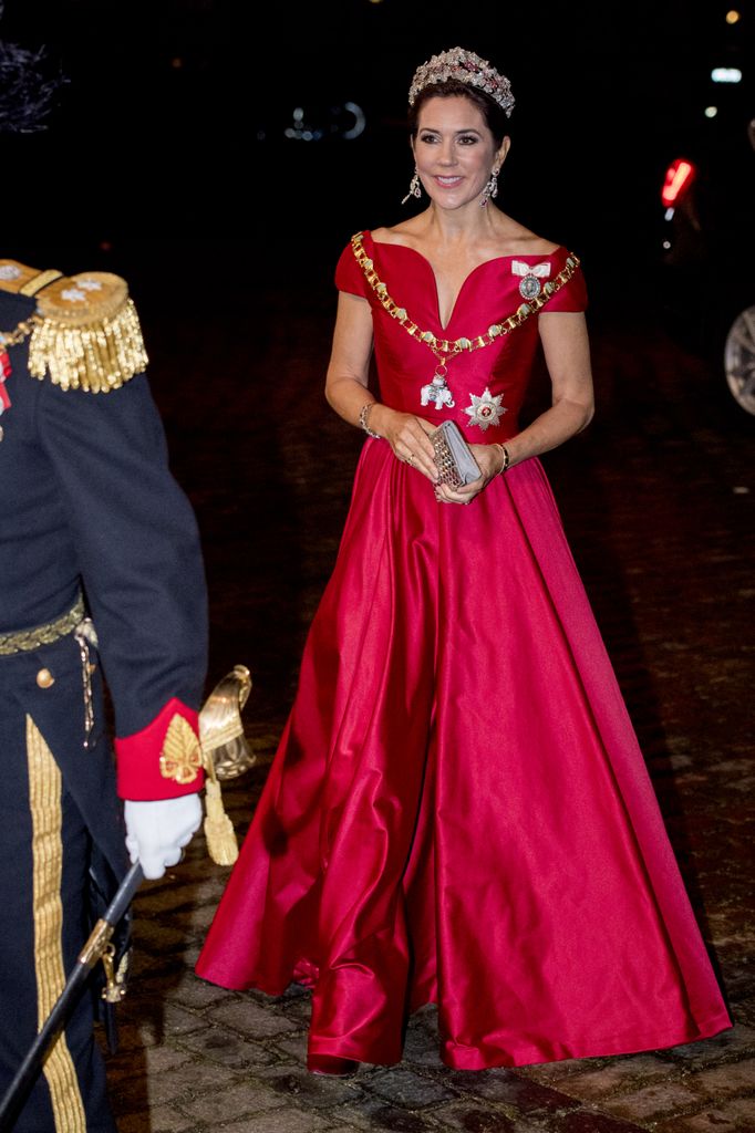 Mary red gown at a New Year's reception in 2018