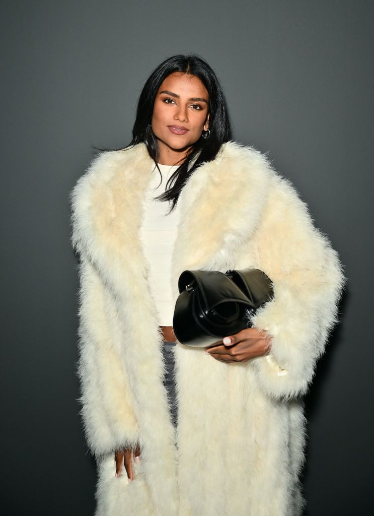 simone ashley in furry coat