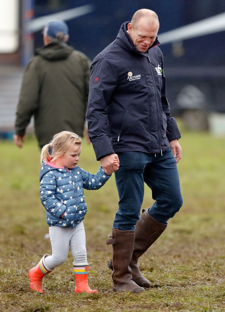 Mike Tindall and daughter Mia Tindall attend day 3 of the Whatley Manor Horse Trials at Gatcombe Park on September