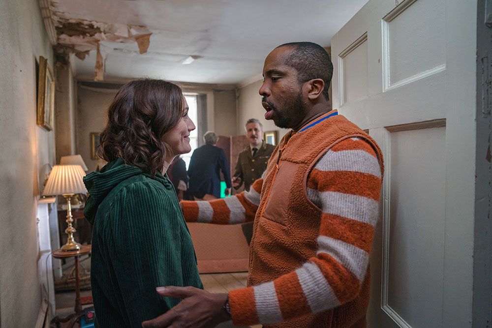 Charlotte Ritchie as Alison and Kiell Smith-Bynoe as Mike in season five of Ghosts 