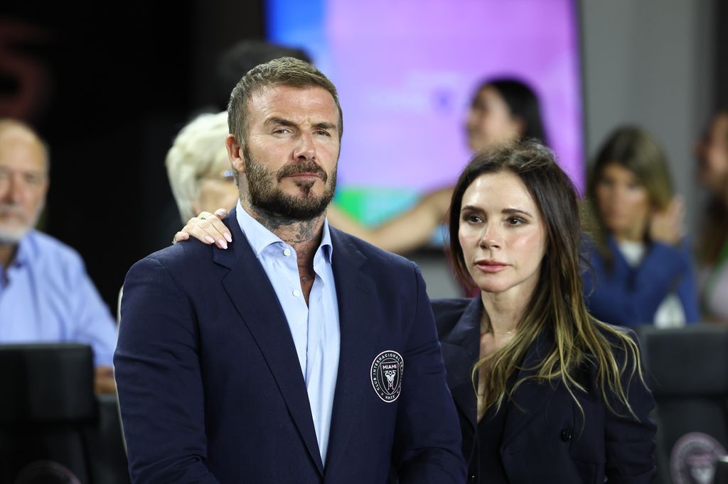 David Beckham with his wife Victoria before the playoff match between Nashville SC and Inter Miami CF on Friday, October 24, 2025