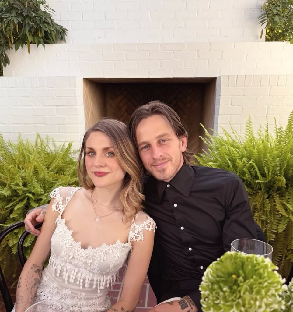 Photo of Frances Bean Cobain and Riley Hawk shared by Tony Hawk on Instagram December 2023 from their October 2023 wedding