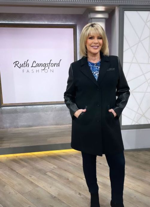 Ruth Langsford in a black coat