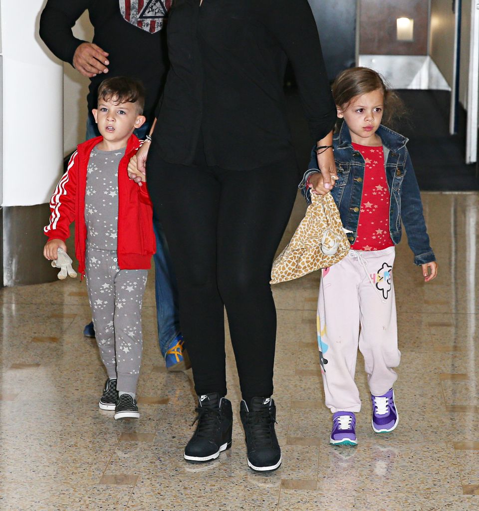Nicole Richie's children Sparrow Madden (L) and Harlow Madden (R) are seen upon arrival at Sydney International Airport on June 24, 2014 in Sydney, Australia