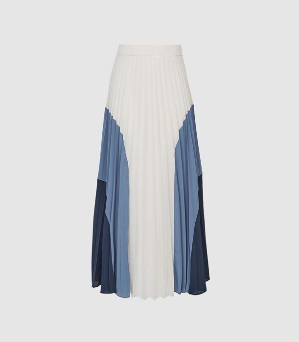 pleated midi skirt womens murphy in blue white