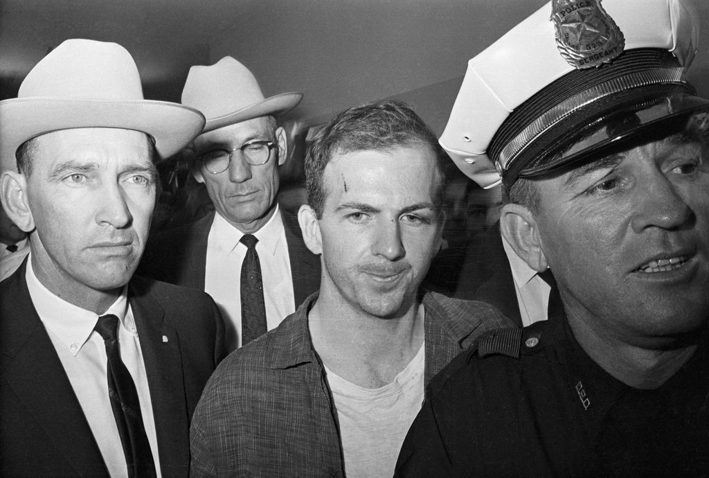 Twenty-four-year-old ex-marine Lee Harvey Oswald is shown after his arrest here on November 22 1963. Oswald, an avowed Marxist, has been charged with the murder of President John F. Kennedy, who was killed by a sniper' bullet as he rode in motorcade through Dallas.