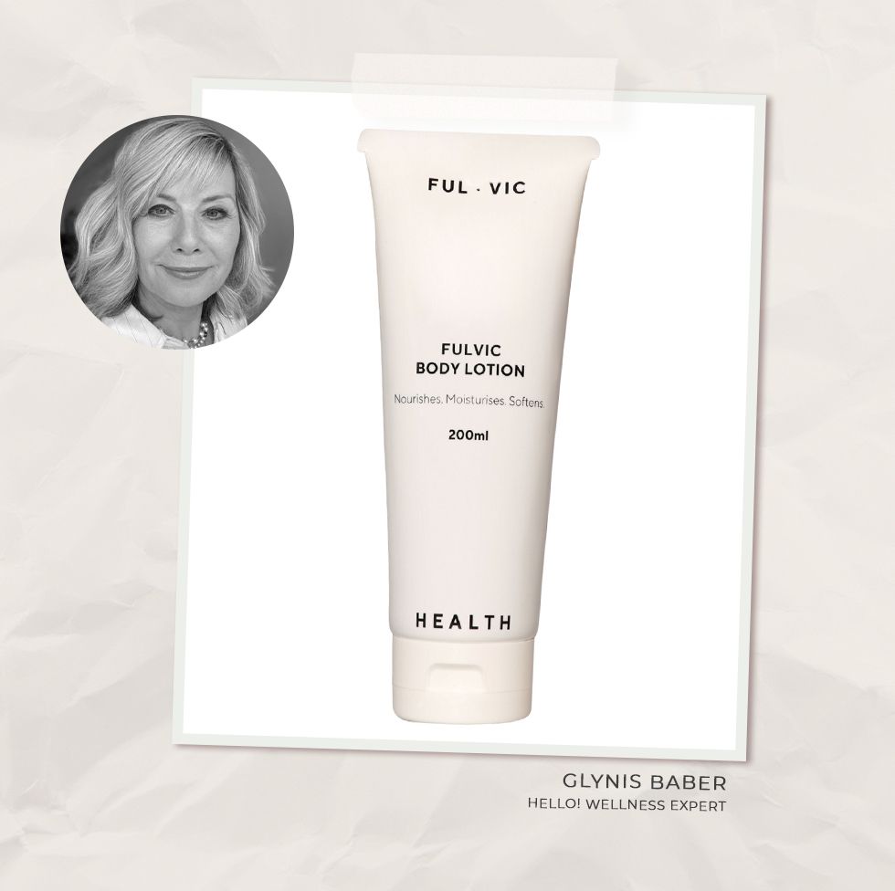 collage of Glynis Barber with a body lotion