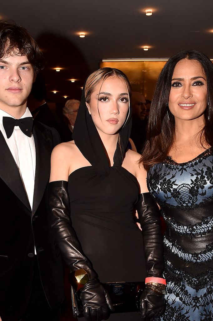 Valentina Paloma Pinault, Augustin James Evangelista and Salma Hayek attend 2023 TIME100 Gala at Jazz at Lincoln Center on April 26, 2023