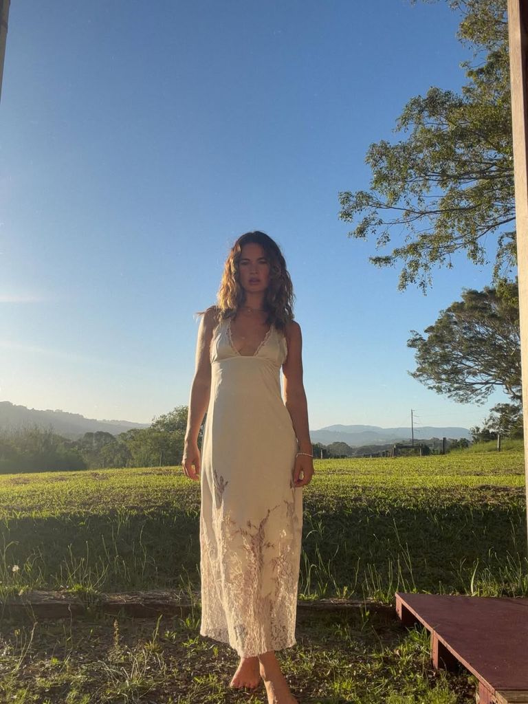 Lily James wears Debute London's The Lily Dress