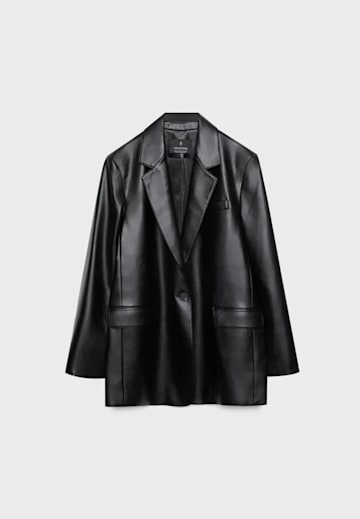 Regular Fit Leather Effect Blazer