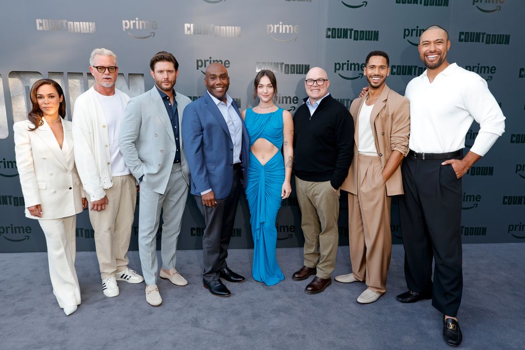 Jessica Camacho, Eric Dane, Jensen Ackles, Vernon Sanders, Head of Television, Amazon MGM Studios, Violett Beane, Derek Haas, Elliot Knight and Uli Latukefu attend the "Countdown" Premiere and After-Party on June 18, 2025 in Los Angeles, California