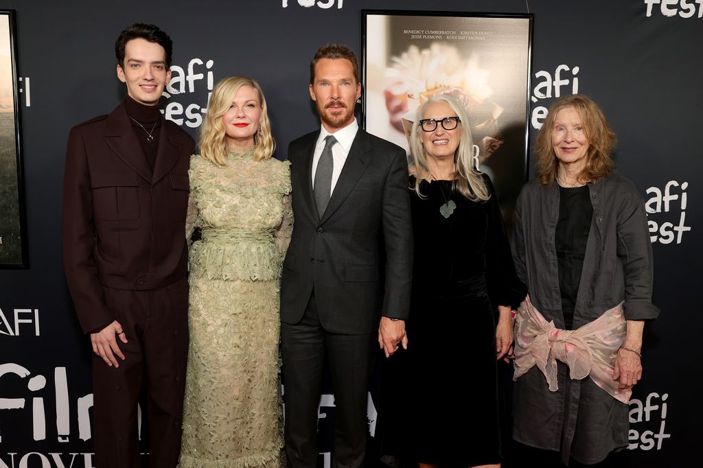 Kodi Smit-McPhee, Kirsten Dunst, Benedict Cumberbatch, Jane Campion, and Frances Conroy attend the official screening of Netflix's "The Power Of The Dog" during 2021 AFI Fest at TCL Chinese Theatre on November 11, 2021 in Hollywood, California