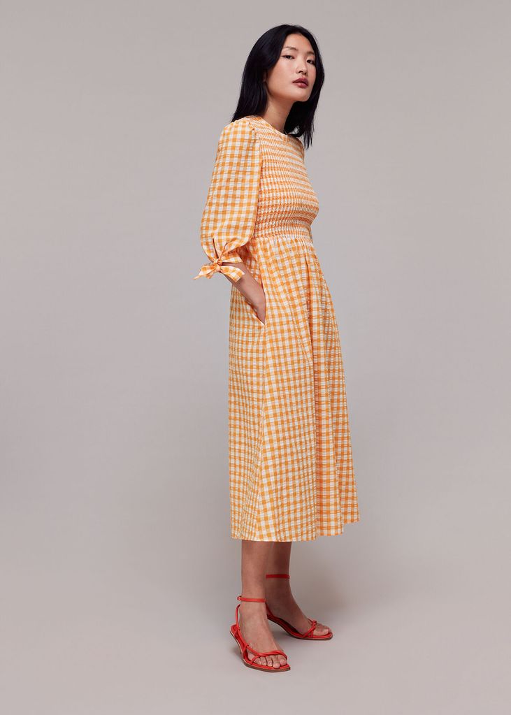 whistles orange gingham dress 