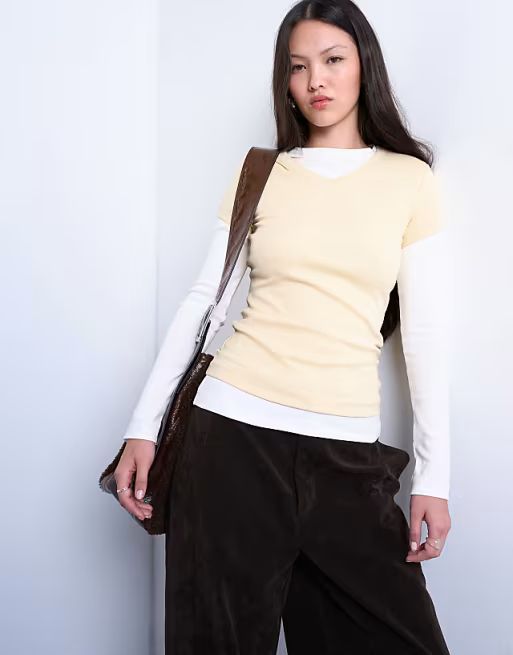 topshop v-neck double layer long sleeve top