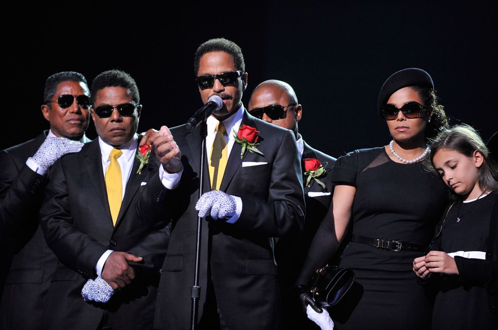 Jermaine Jackson, Jackie Jackson, Marlon Jackson, Randy Jackson, Janet Jackson, Paris Jackson attend Michael Jackson's Public Memorial Service held at Staples Center on July 7, 2009 in Los Angeles, California