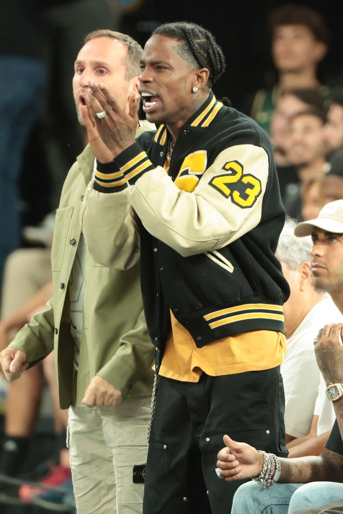  Travis Scott, Michael Rubin attend the Men's Basketball semifinals game between Team USA and Team Serbia on day thirteen of the Olympic Games Paris 2024