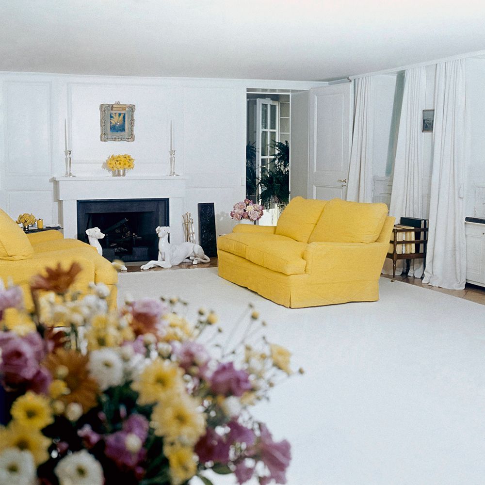 Audrey Hepburn's yellow sofas in her living room