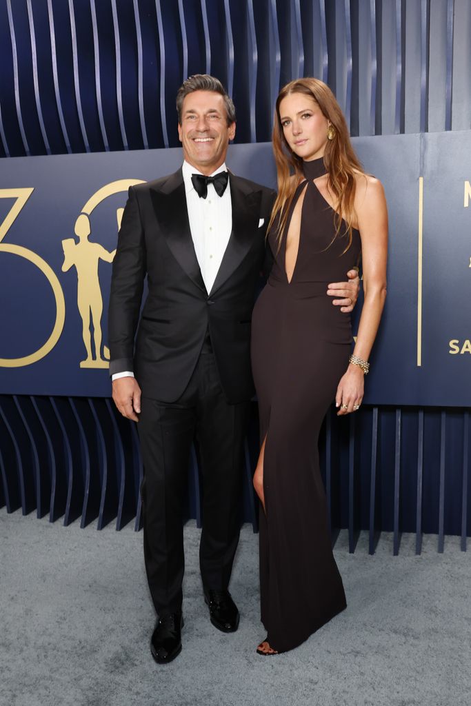 Jon Hamm and Anna Osceola attend the 30th Annual Screen Actors Guild Awards at Shrine Auditorium and Expo Hall on February 24, 2024 in Los Angeles, California